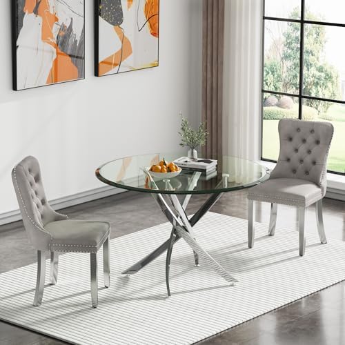 SSLine Modern 3-Piece Round Glass Dining Table Set for 2, 36" Circle Din...