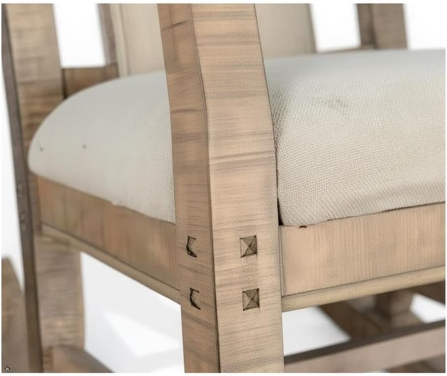 Pemberly Row Mahogany Rocking Chair with Cushioned Seat and Back, Studded Accents, Smooth Rocking Motion, Beige