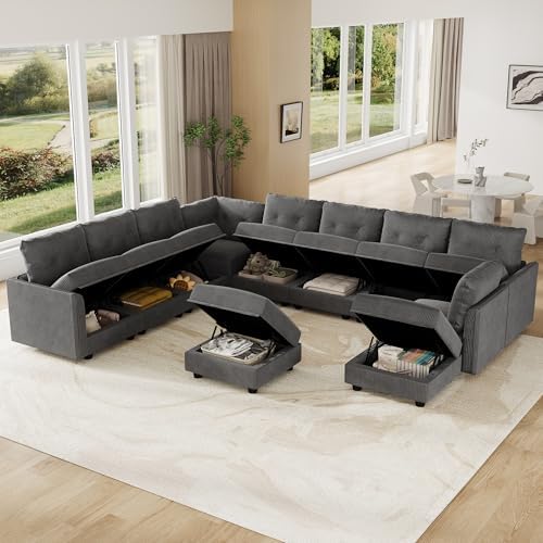 LLappuil 11-Seat Modular Sectional Sofa with Storage, Oversized V-Shaped Cord...