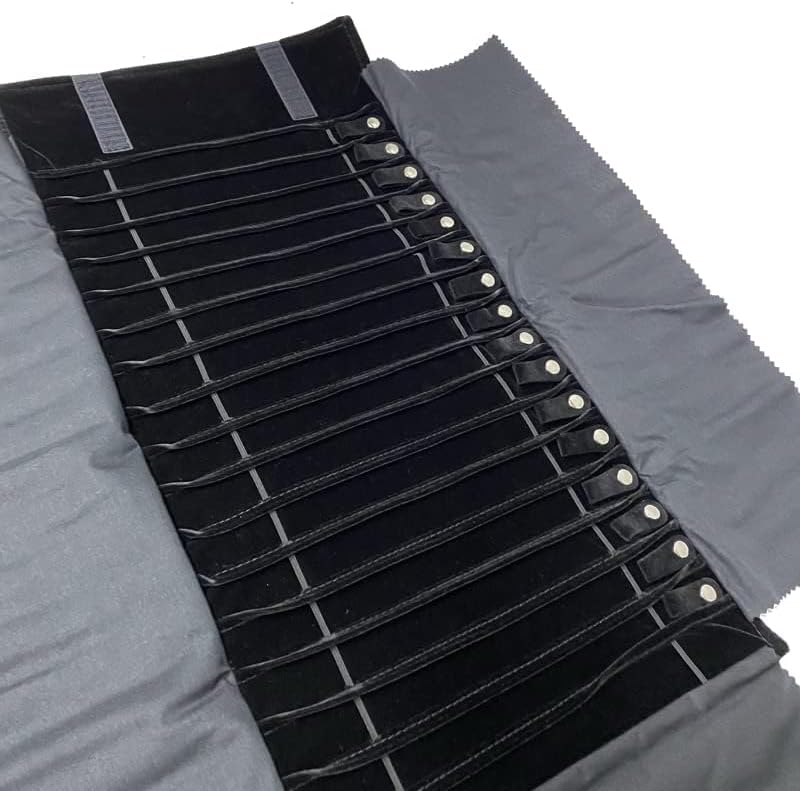 Portable Jewelry Roll Untangled Secure Necklace Travel Storage Bag Displays Holder 16 Chain (black PU and velvet)