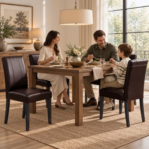 CHUN YI Dining Chairs Set of 4, Faux Leather Dining Room Chairs, Upholstered ...