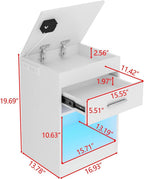 Auromie Set of 2 Nightstand with Charging Station and LED Lights, Bedside Table with Hidden Compartment for Valuables Storage, Concealment Furniture with Lock Cabinet and Power Outlets… (Whie- 2pcs)