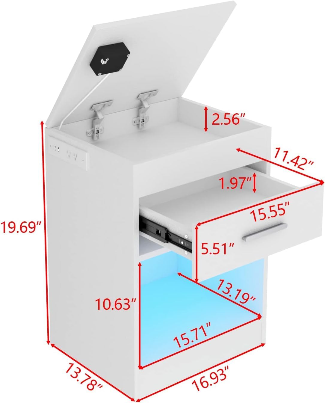 Auromie Set of 2 Nightstand with Charging Station and LED Lights, Bedside Table with Hidden Compartment for Valuables Storage, Concealment Furniture with Lock Cabinet and Power Outlets… (Whie- 2pcs)