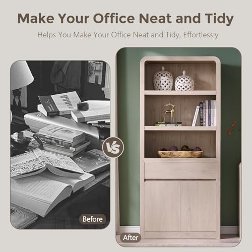 72" Tall Modern Bookshelf with Doors, 5-Tier Large Bookcase w/Drawer, Wo...