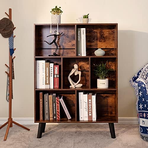 LEYAOYAO Cube Bookshelf, Mid-Century Modern Book Shelf with Legs, Brown