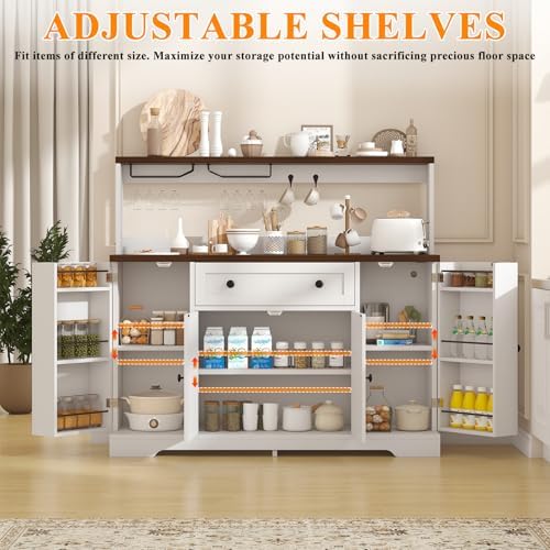 VVFLU Hutch Storage Buffet Cabinet with Drawers, and Charging Station, Coffee...