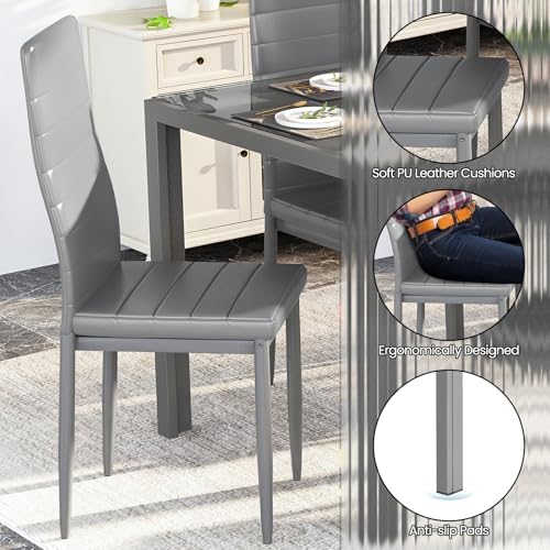Recaceik 7 Piece Dining Table Set for 6, Tempered Glass Kitchen Table and PU ...