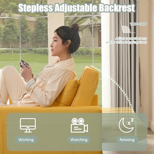 GOSUHI 52" 3-in-1 Convertible Sleeper Sofa Bed, Linen, Yellow | Pull-Out...
