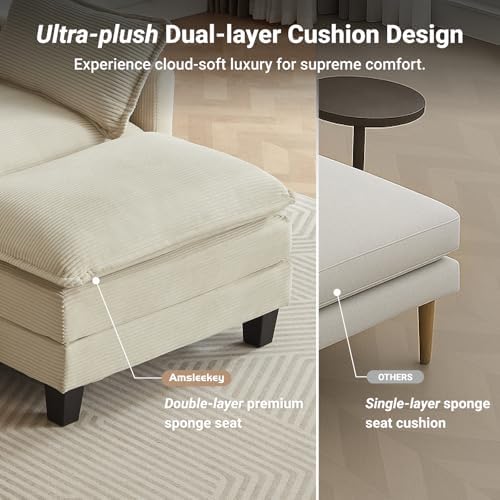Amsleekey 76.5" L-Shaped Modular Sectional Sofa, Beige Corduroy | Cloud ...