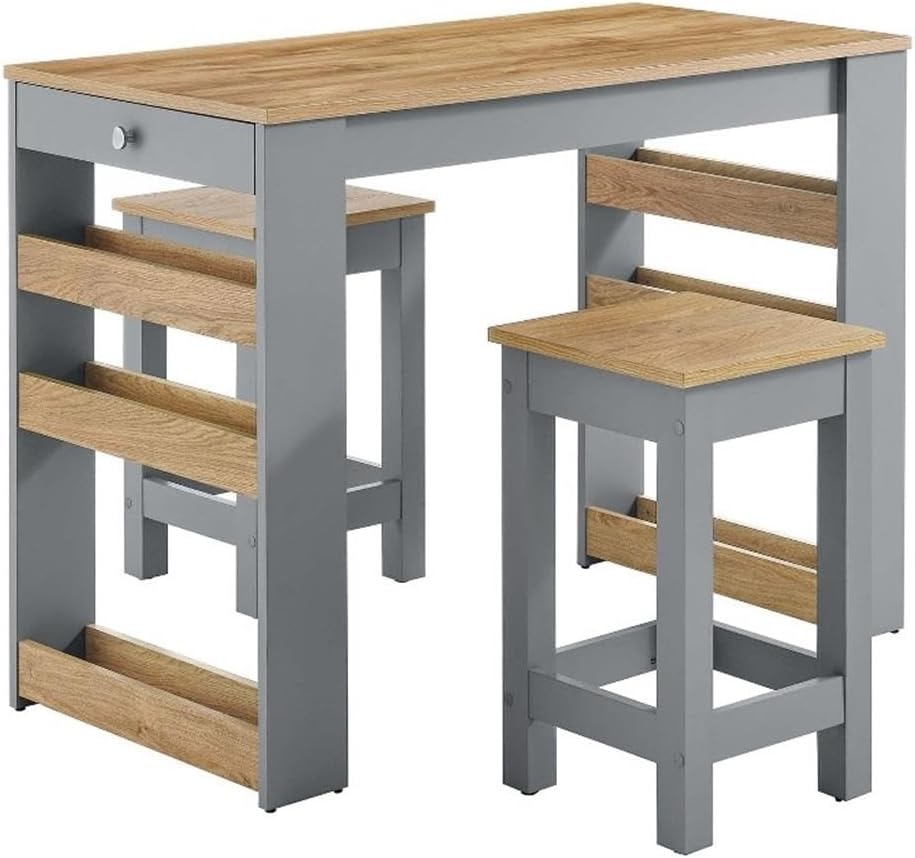 Modway Galley 3-Piece Small Kitchen Island Set with Seating and Storage in Oa...