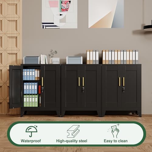 Black Metal Storage Cabinet, 36" Tall Locking Storage Cabinet