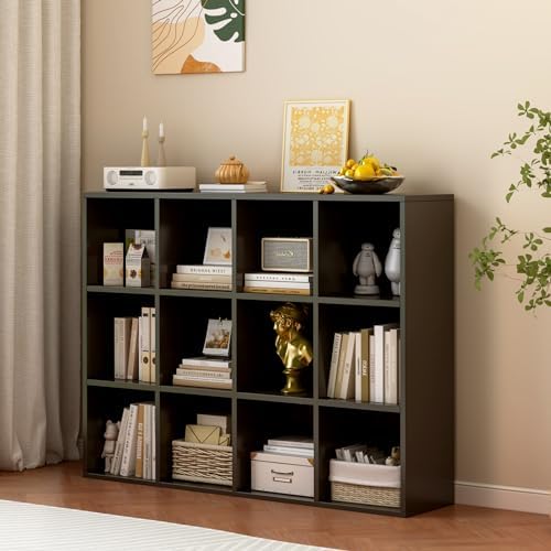 OSCHF 12-Cube Storage Shelf Bookcase, Black
