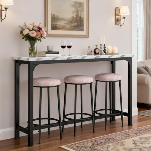 Bar Table Set for 3, 4 Piece Console Table with 3 Stools, Counter Height Kitc...