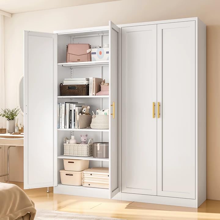 71" Tall White Metal Pantry Cabinet, Freestanding Storage Cupboard with ...