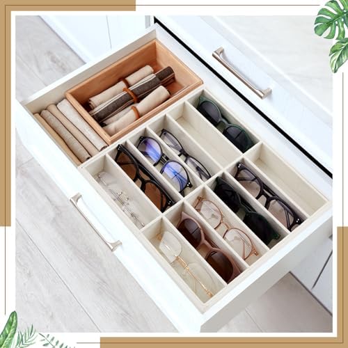 2 Pcs Sunglass Organizer Trays Glasses Stackable Jewelry Trays Sunglass Organizer Display Box (12 Grids,Beige)
