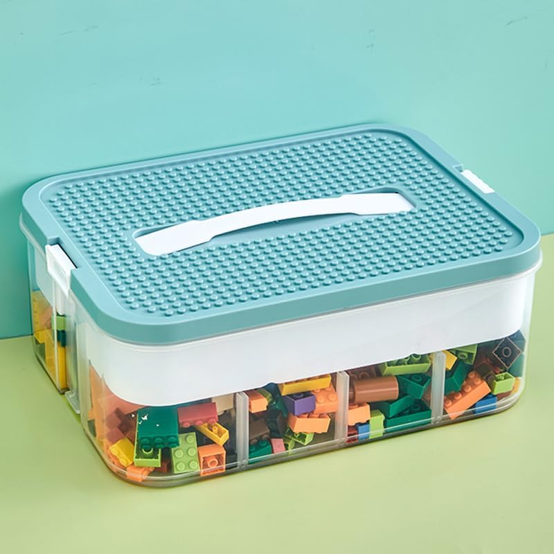 Toys Organizer Storage Case for Lego Box Kids Toy Stackable Building Blocks with Lids Bins Adjustable Lego Storage Containers Plastic Toy Box Green 1 Layer