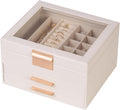 Jewelry Box Organizer with Glass Lid, 3-Layer Jewelry Storage, with 2 Drawers, Modern Style, 8 x 9.1 x 5.3 Inches (White)