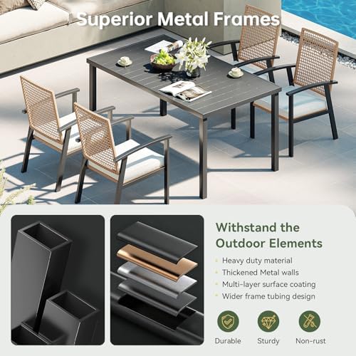 Aoxun 5-Piece Wicker Patio Table and Chairs Set for 4 with Umbrella Hole