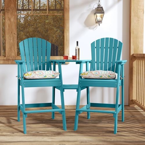 Sundale Outdoor Tall Adirondack Chairs Set of 2 with Table, Patio HDPE Bar