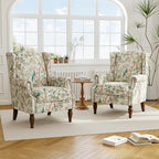 Wingback Accent Chair with Wood Legs, Bird, Set of 1 | High Back with Side Wings | Armrest Nailhead Trim | Solid Wood Frame | High-Density Foam Cushion | For Living Room & Bedroom