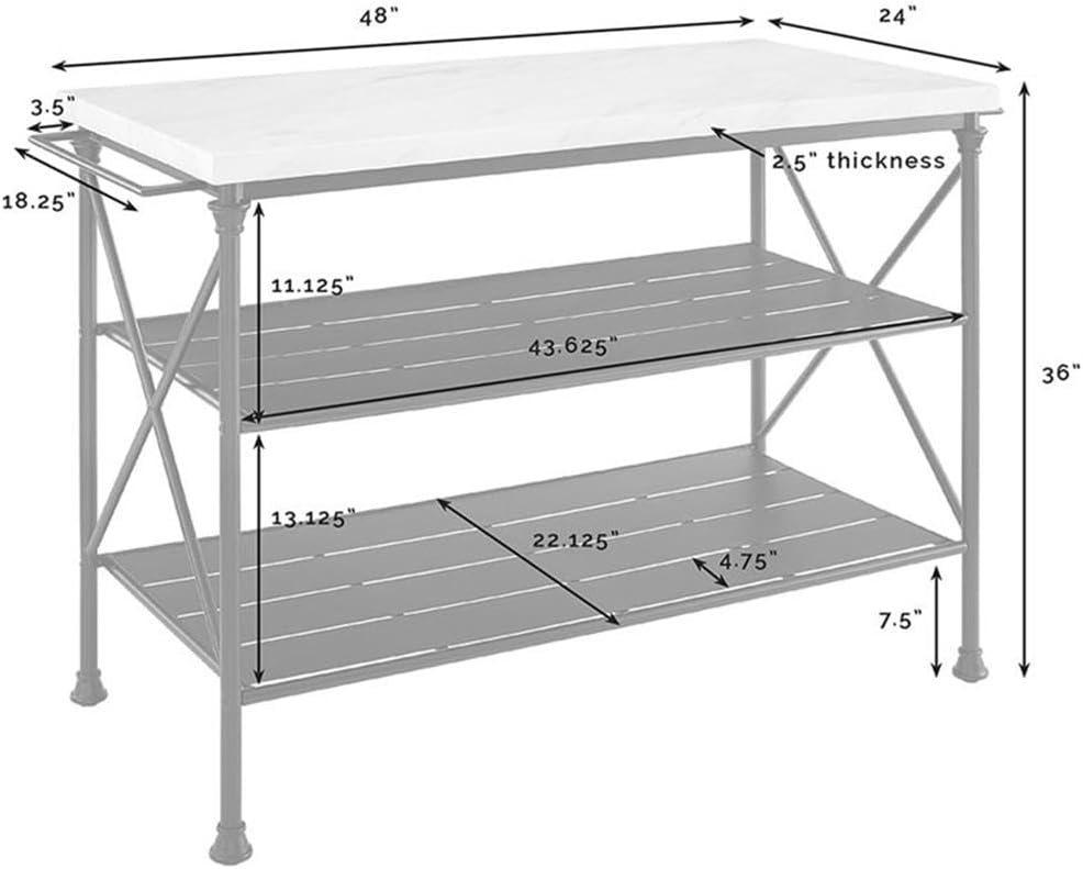 Pemberly Row Kitchen Island, Matte Black Steel Base, White Faux Marble Top, 5...