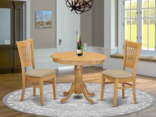 East West Furniture ANVA3-OAK-C 3 Piece Kitchen Table Set for Small Spaces Co...