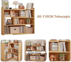 Wooden Extendable Shelf Bookcase - 3-Tier Ladder Short Bookshelf for, Multi-Scene Use for Living Room, Bedroom, Home Office (Oak)