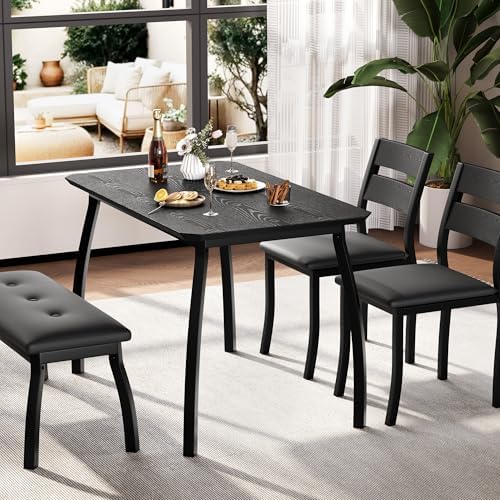 IDEALHOUSE 43'' Dining Table Set for 4, Wooden Kitchen Table with Uph...