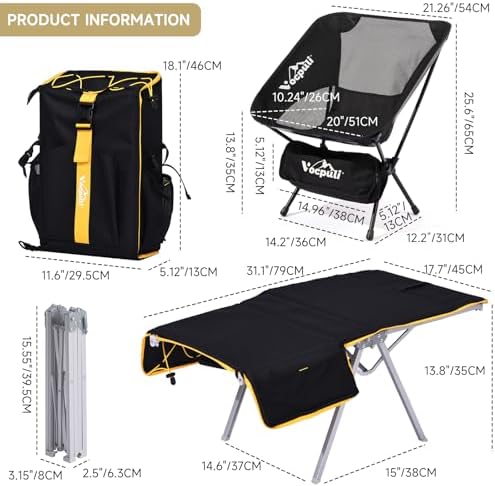 Camping Backpack - Aviation Aluminum Table Frame + 2 Folding Camping Chairs,+...