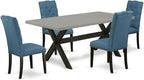East West Furniture X697EL121-5 5 Piece Dining Room Table Set Includes a Rectangle Kitchen Table with X-Legs and 4 Blue Linen Fabric Parson Dining Chairs, 40x72 Inch, Multi-Color