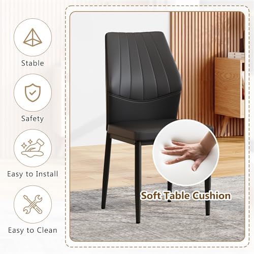 Modern Dining Chairs Set of 4，Black Dining Room Chairs Set, Comfy Kitchen Fau...