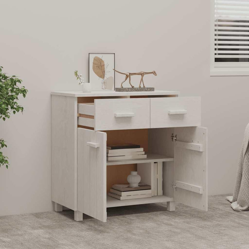White Sideboard Buffet Cabinet, Solid Pine Wood Storage Credenza with Doors a...