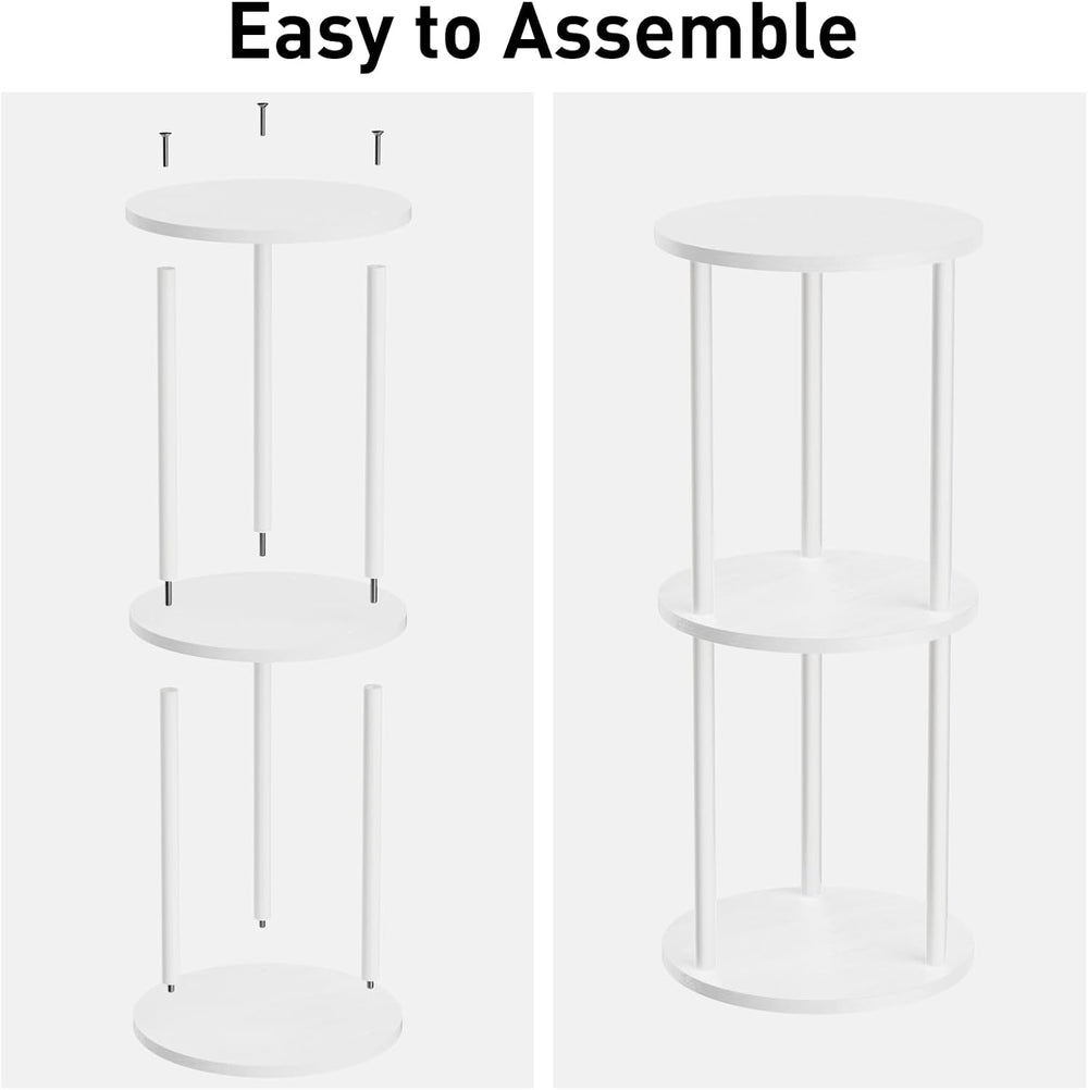 11.8'D Round Drink Table - 3-Tier Small Side Table with Wood Legs, End Ta...
