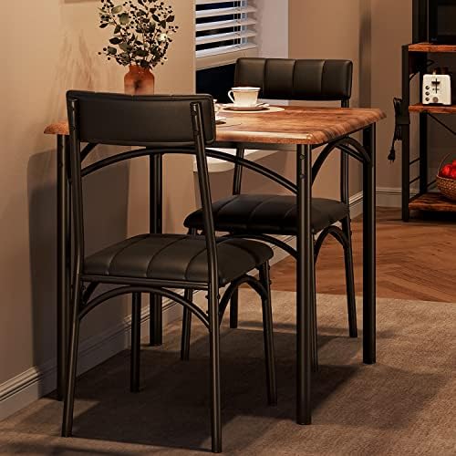 GarveeHome Dining Table Set for 2, Kitchen Table with 2 Upholstered Chairs, W...