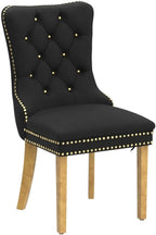 Black Dining Chairs Set of 2, Velvet Upholstered Dining Room Chairs with Back Ring Pull Trim and Golden Stainless Steel Legs, Tufted Wingback Chair Perfect for Dining Room,Kitchen(Black)