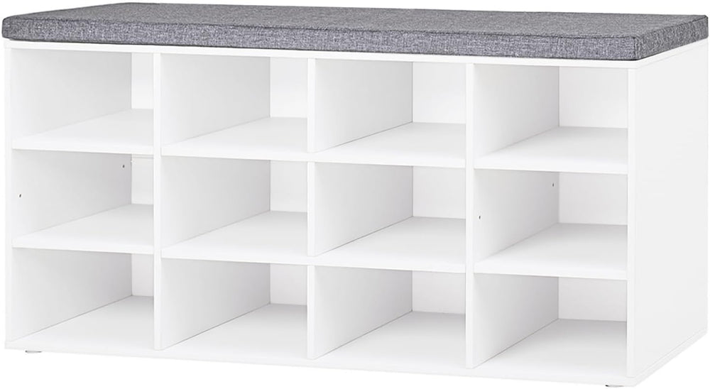 DINZI LVJ Shoe Storage Bench with Cushion, Cubby Shoe Rack with 12 Cubbies, A...