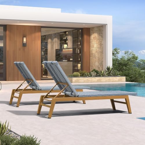 PURPLE LEAF Chaise Lounge Chair Wood Grain Aluminum Set of 2, Dark Blue | 3-Y...