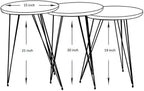 Set of 3 Pine Wood Nesting End Tables Round Wood Stacking Coffee Side Accent Table with Metal Legs for Living Room, Home Office, Nightstands for Bedroom