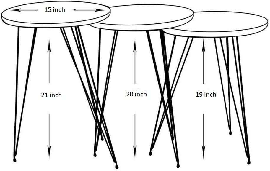 Set of 3 High Gloss Gold Nesting End Tables Round Wood Stacking Coffee Side A...