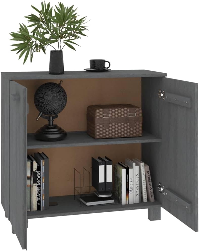 Dark Grey Solid Pine Wood Sideboard with MDF Large Storage, Rustic Style Furn...