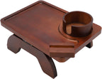 Foldable Sofa Arm Tray, Wood Couch Armrest Table with 360 Rotatable Phone Stand & Cup Holder for Living Room Snacks, Drinks, Books, Remotes (Brown)