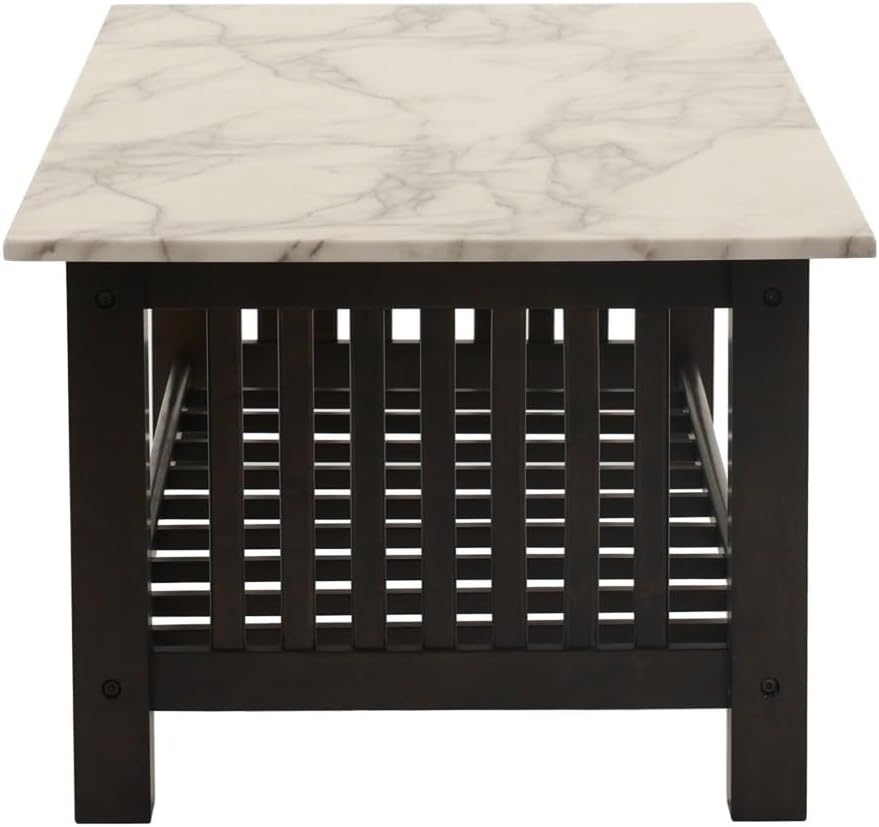 Contemporary 3pc Occasional Table Set Faux Marble Top Open Storage