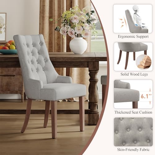 COLAMY Wingback Upholstered Dining Chairs Set of 2, Fabric Side Dining Room C...
