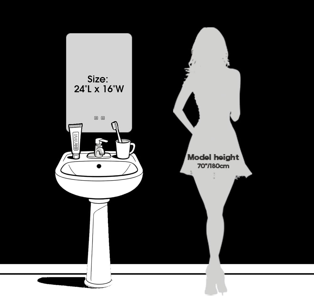 LED Bathroom Mirror, 16 x 24 Inch Anti-Fog Bathroom Mirror with Lights, Stepl...