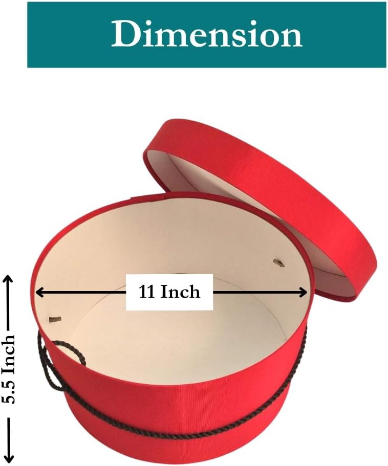 Sarah's Hat Boxes Classic Red Hat Box – 11" x 5.5" (Dia. x Ht.) Handmade in USA – Odorless Non-Toxic Adhesive, Cording Handle – Premium Storage for Hats & Accessories