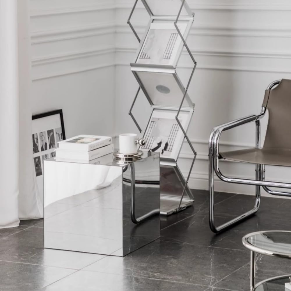Mirrored Acrylic Cube End Table, Modern Square Side Table, Light Small Accent...