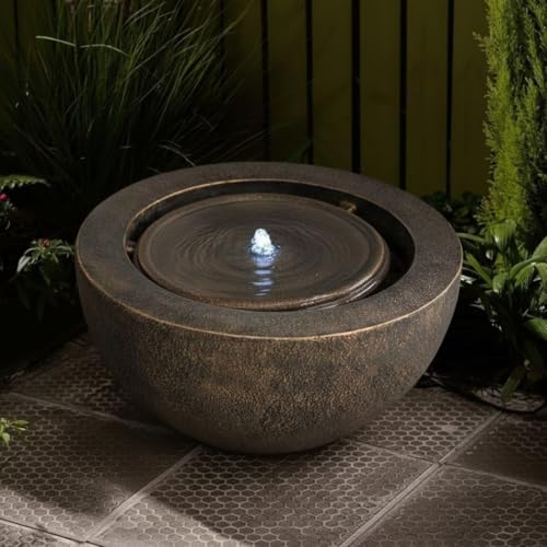 XBrand 20" Round Sphere Water Fountain with LED Light – Indoor Outdoor P...