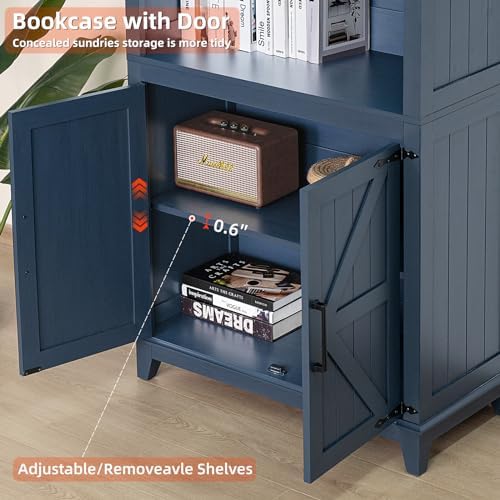 Joaxswe 70in Tall Bookshelf 5 Tier Bookcase with Barn Doors and Adjustable Sh...