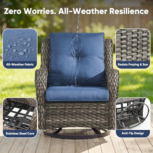 Belord 5 Piece Wicker Patio Furniture Set, Outdoor Swivel Rocker Chairs Set o...