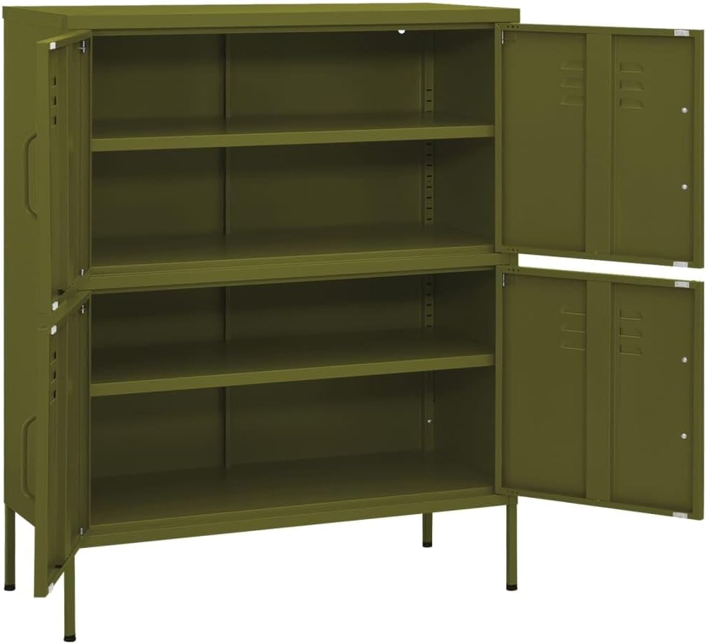 Olive Green Steel Storage Cabinet 13.8"x31.5"x40" Modern 4-Doo...